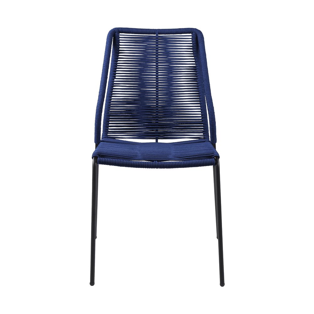 Set of Two 22" Blue Metal Outdoor Dining Chair on a white background