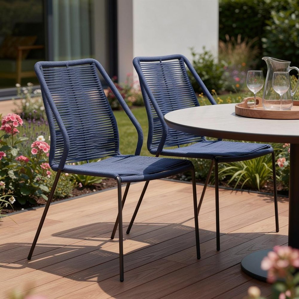Set of Two 22" Blue Metal Outdoor Dining Chair