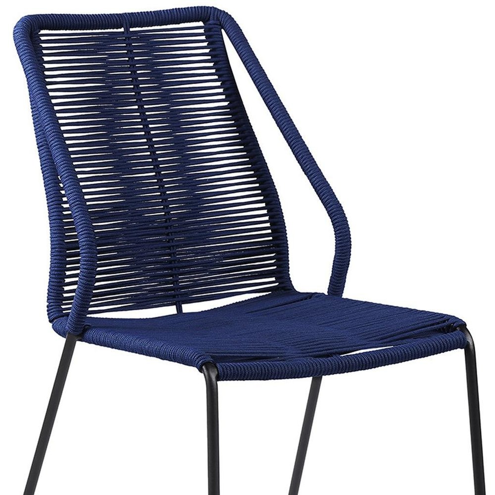 Set of Two 22" Blue Metal Outdoor Dining Chair on a white background