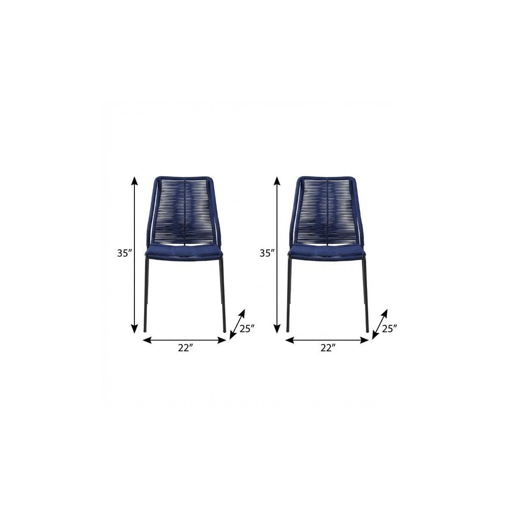 Set of Two 22" Blue Metal Outdoor Dining Chair