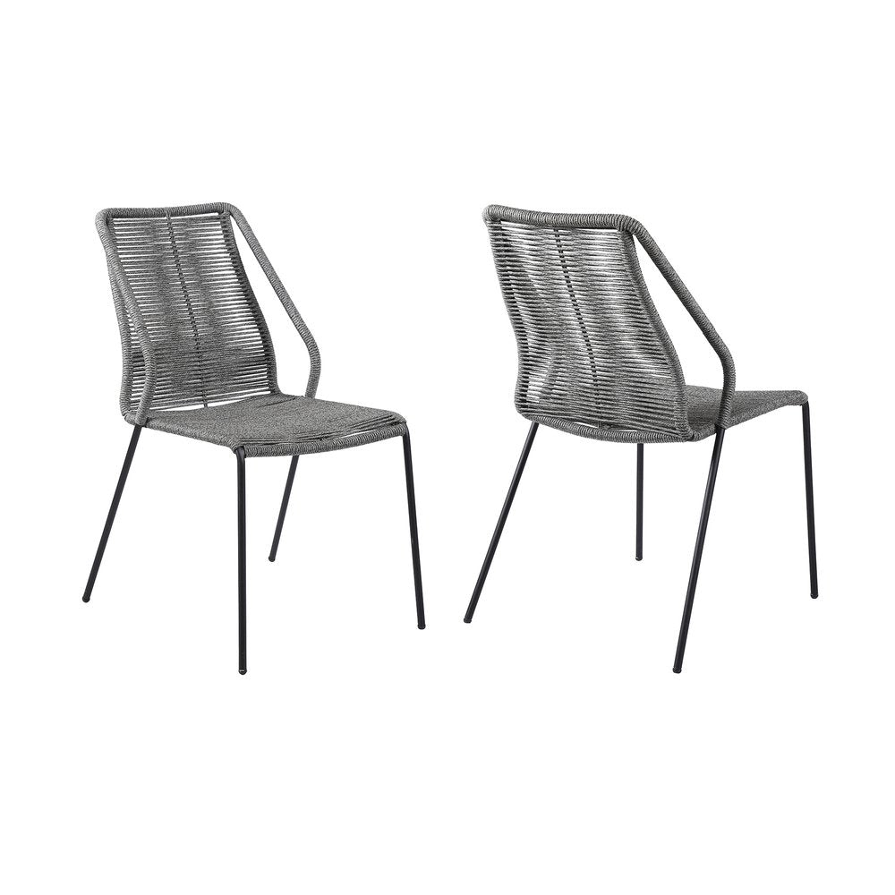 Set of Two 22" Gray Metal Outdoor Dining Chair on a white background
