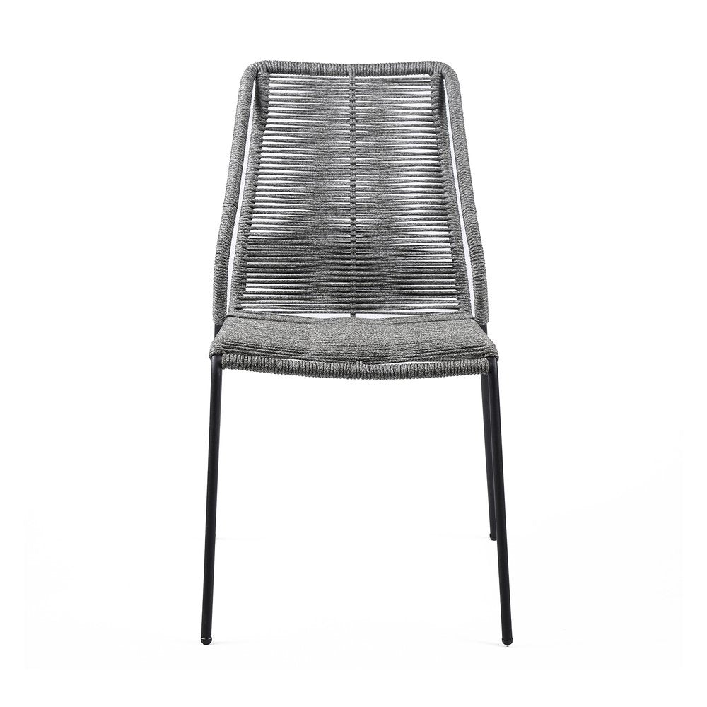 Set of Two 22" Gray Metal Outdoor Dining Chair on a white background