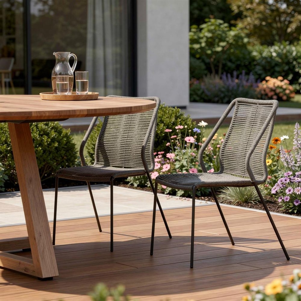 Set of Two 22" Gray Metal Outdoor Dining Chair in a home interior
