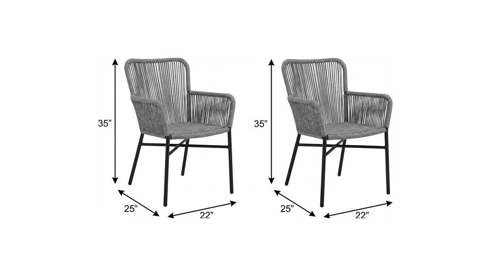 Set of Two 22" Gray Metal Outdoor Dining Chair