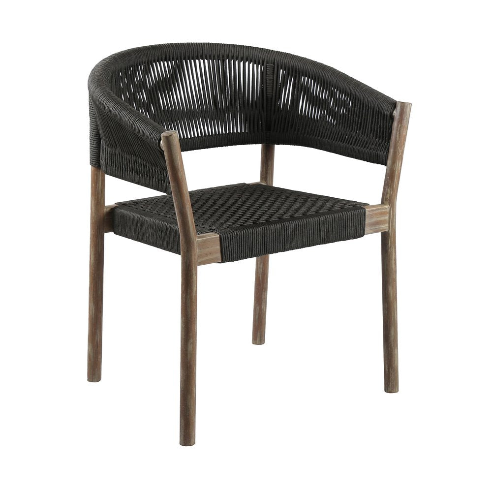 Set of Two 26" Black and Natural Wood Solid Wood Outdoor Dining Chair on a white background