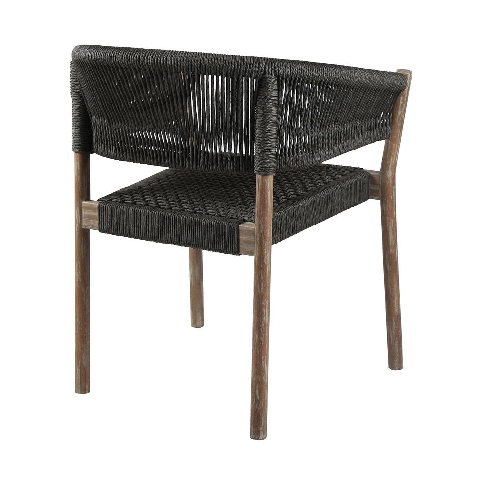 Set of Two 26" Black and Natural Wood Solid Wood Outdoor Dining Chair on a white background