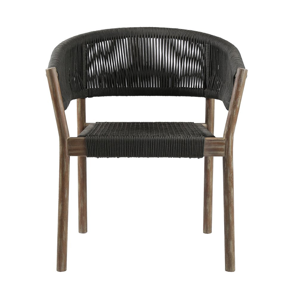 Set of Two 26" Black and Natural Wood Solid Wood Outdoor Dining Chair on a white background