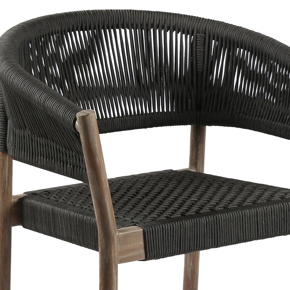 Set of Two 26" Black and Natural Wood Solid Wood Outdoor Dining Chair on a white background