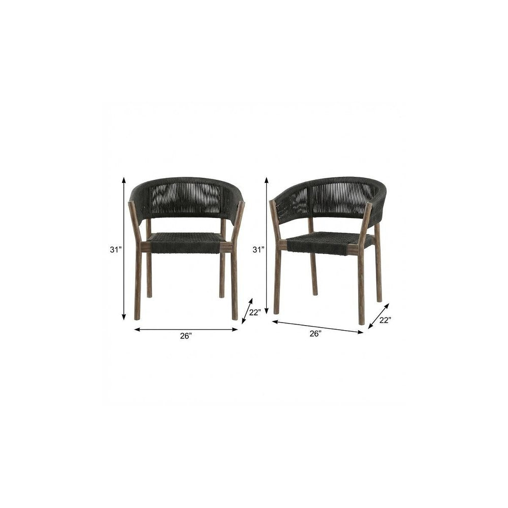 Set of Two 26" Black and Natural Wood Solid Wood Outdoor Dining Chair