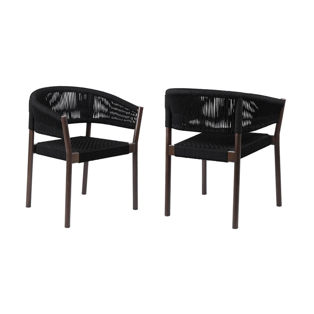 Set of Two 26" Black Solid Wood Outdoor Dining Chair on a white background