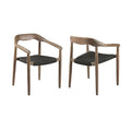 Set of Two 22" Black and Natural Wood Solid Wood Outdoor Dining Chairs