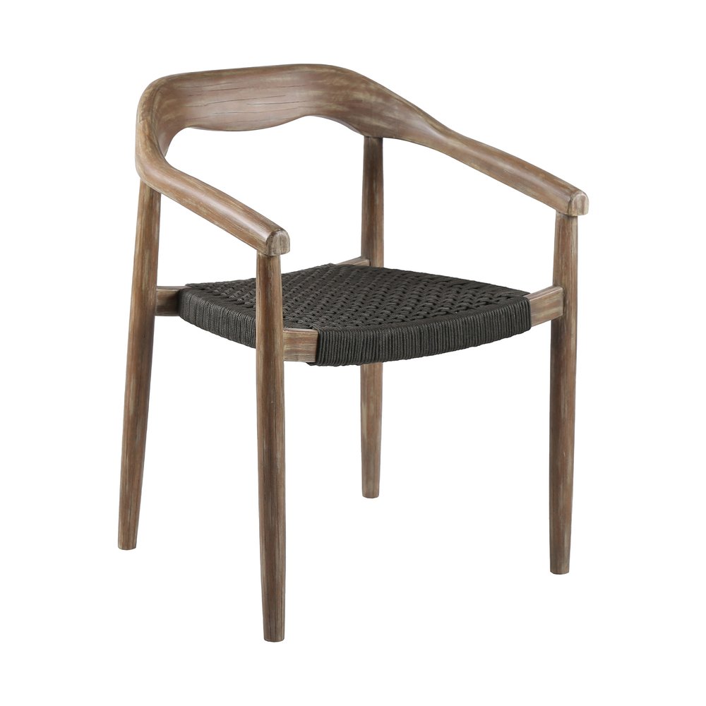 Set of Two 22" Black and Natural Wood Solid Wood Outdoor Dining Chairs on a white background
