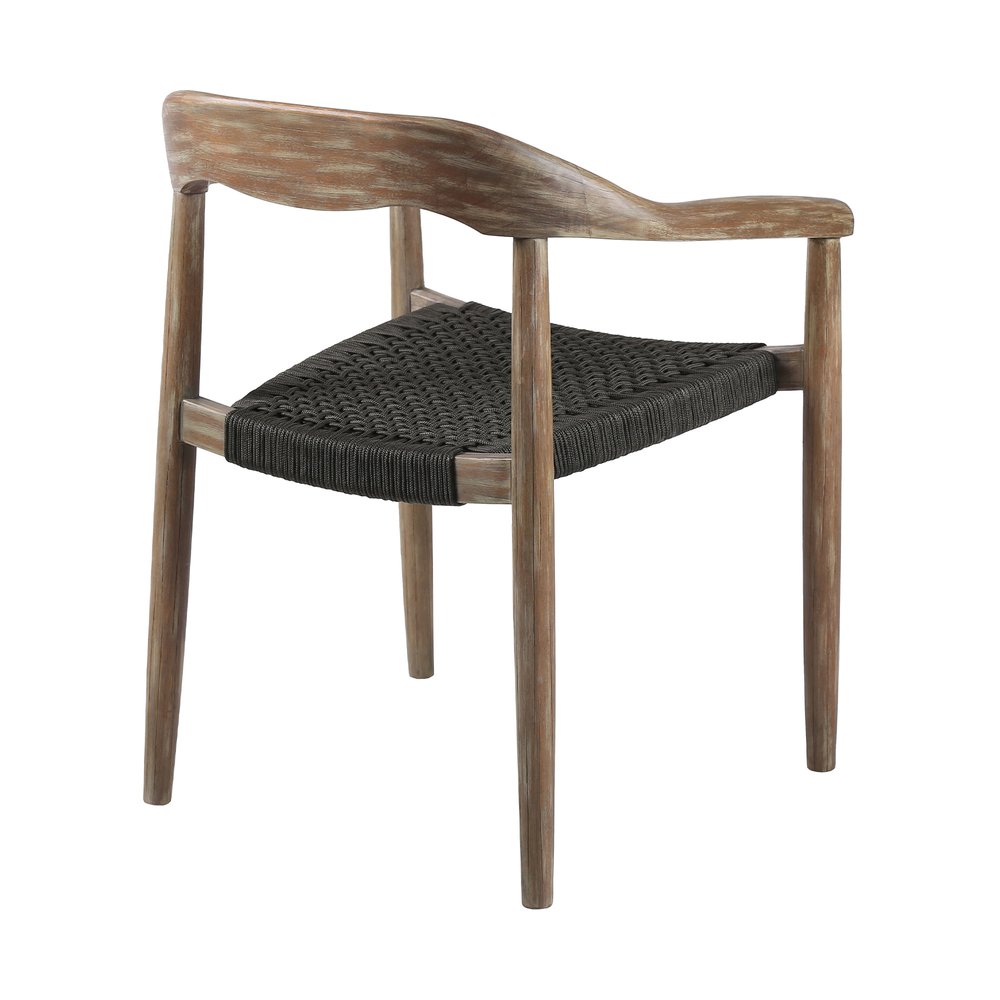 Set of Two 22" Black and Natural Wood Solid Wood Outdoor Dining Chairs