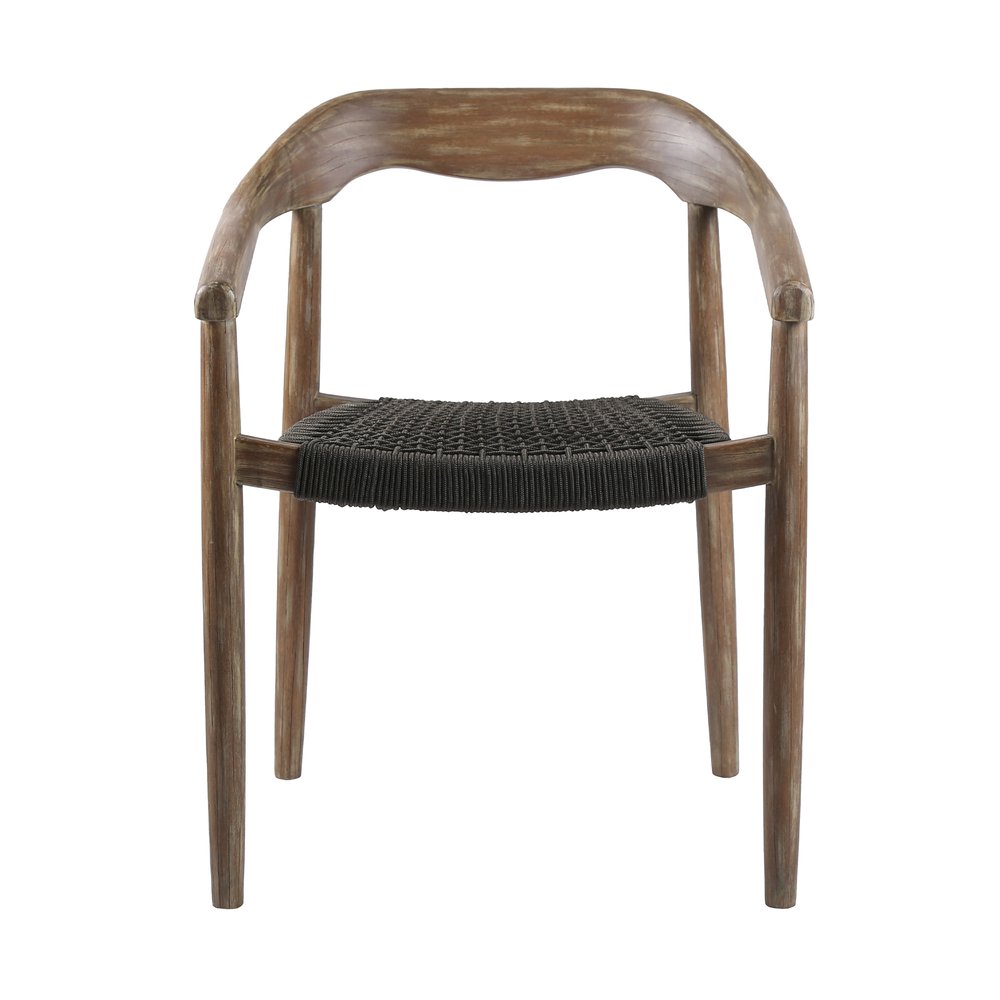 Set of Two 22" Black and Natural Wood Solid Wood Outdoor Dining Chairs