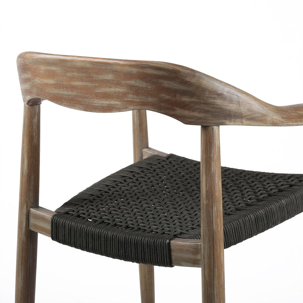 Set of Two 22" Black and Natural Wood Solid Wood Outdoor Dining Chairs