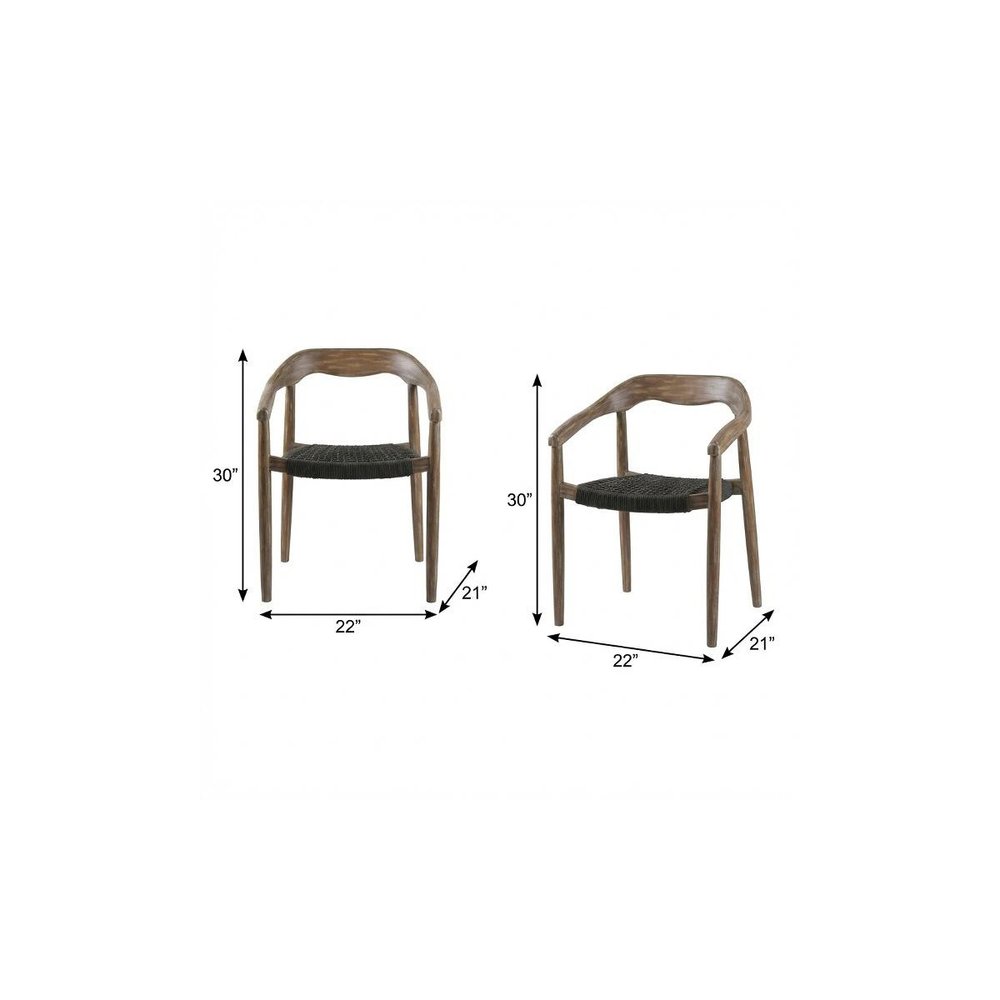 Set of Two 22" Black and Natural Wood Solid Wood Outdoor Dining Chairs
