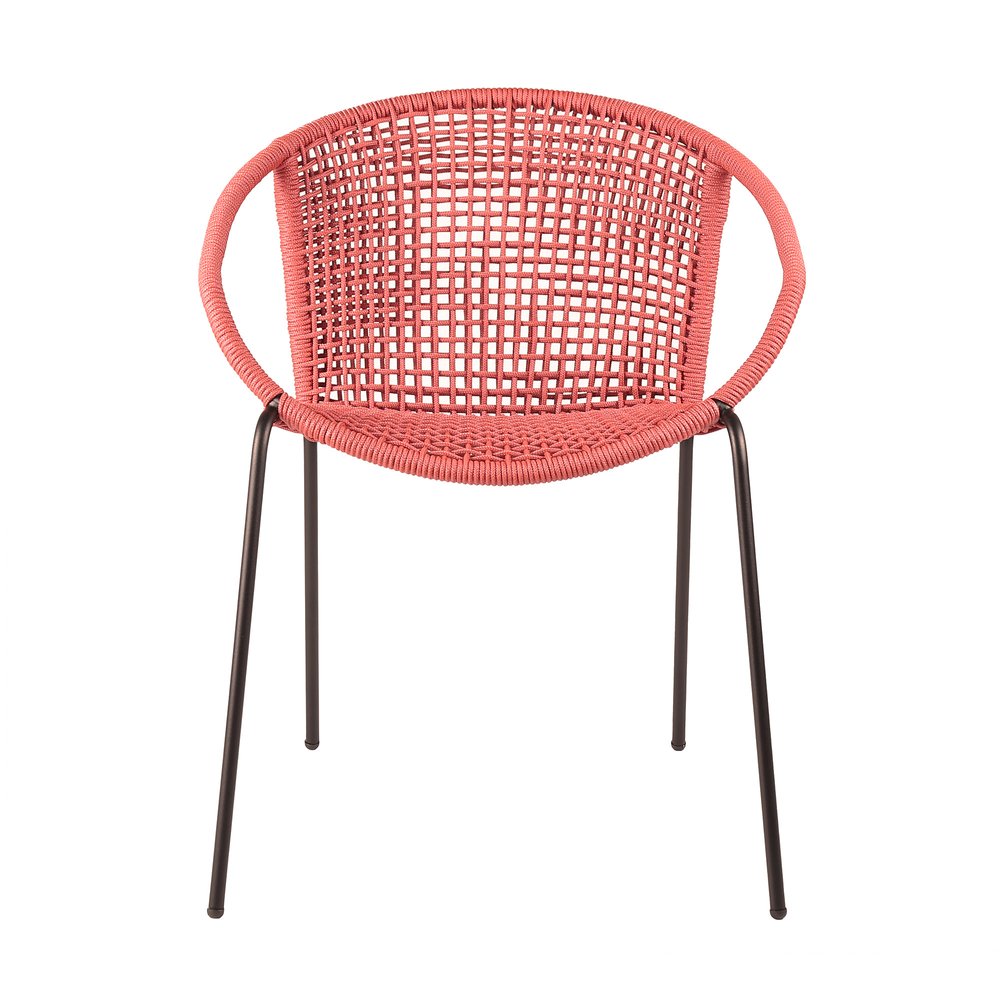 Set of Two 25" Red Metal Outdoor Dining Chair on a white background