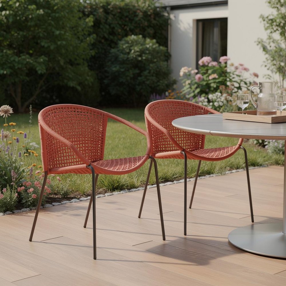 Set of Two 25" Red Metal Outdoor Dining Chair