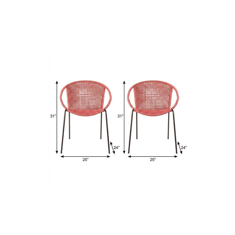 Set of Two 25" Red Metal Outdoor Dining Chair