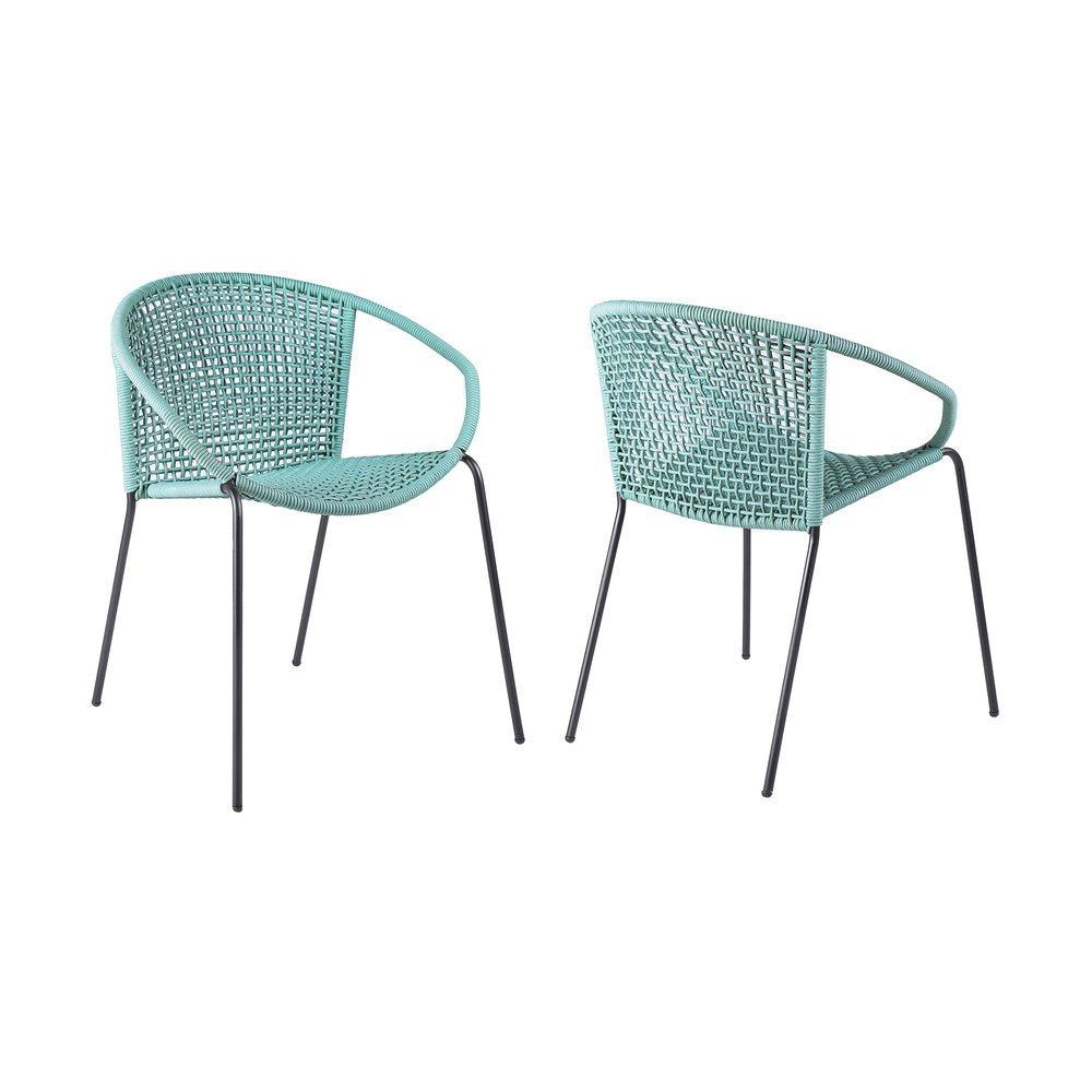 Set of Two 25" Green Metal Outdoor Dining Chair on a white background