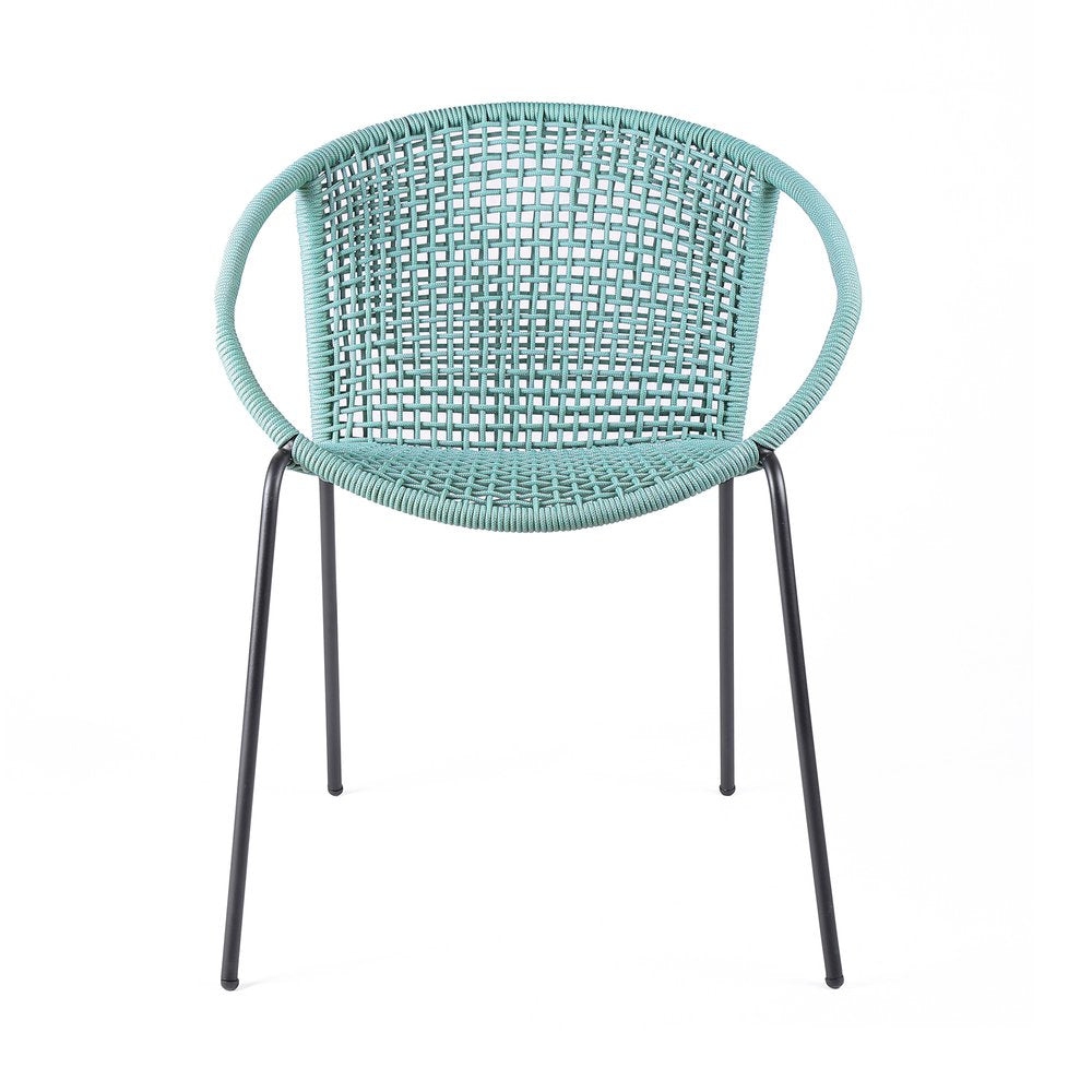 Set of Two 25" Green Metal Outdoor Dining Chair on a white background