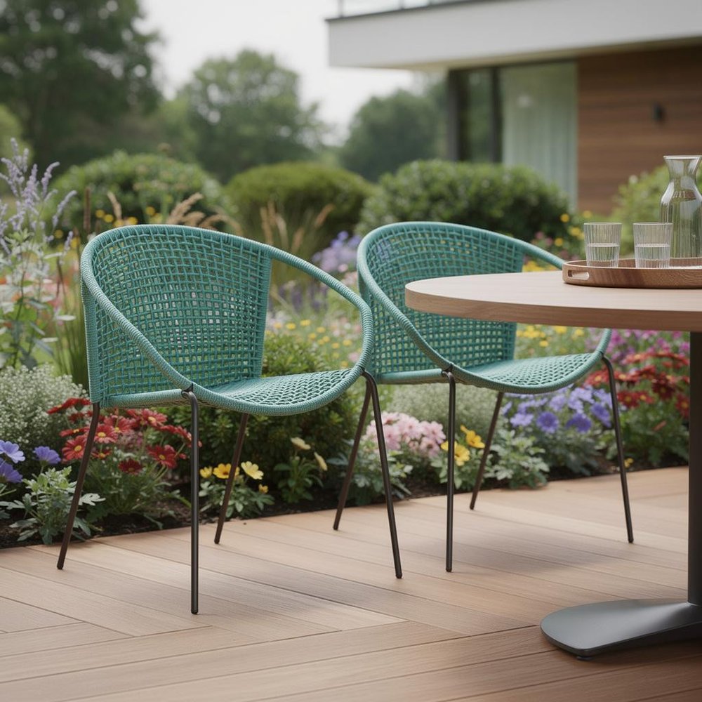 Set of Two 25" Green Metal Outdoor Dining Chair