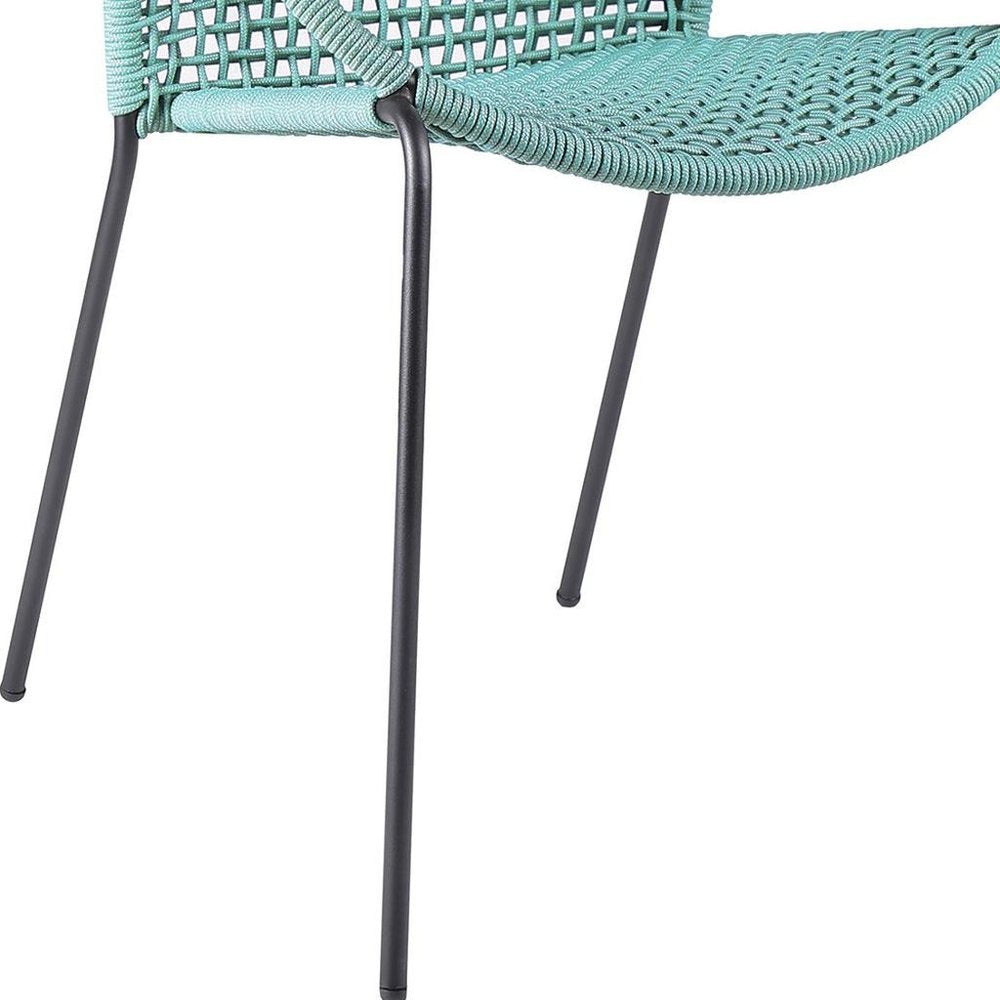 Set of Two 25" Green Metal Outdoor Dining Chair on a white background