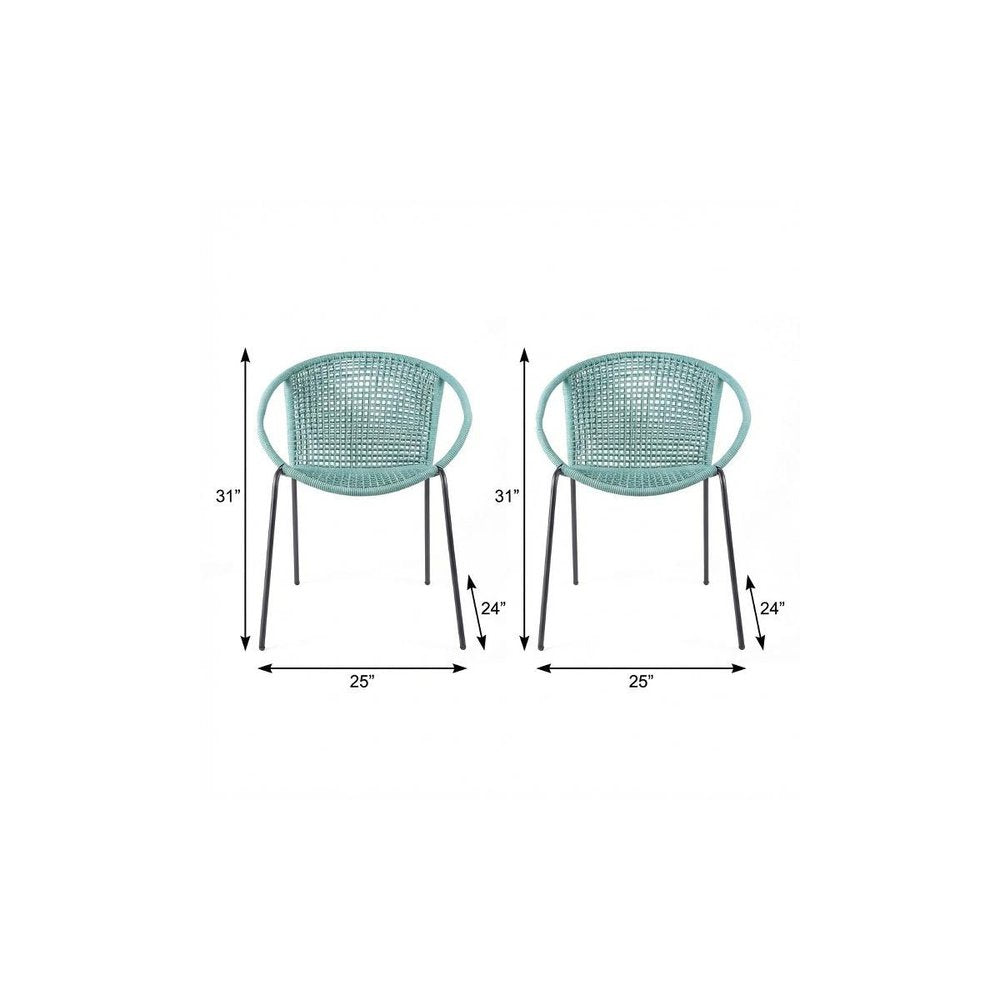 Set of Two 25" Green Metal Outdoor Dining Chair on a white background