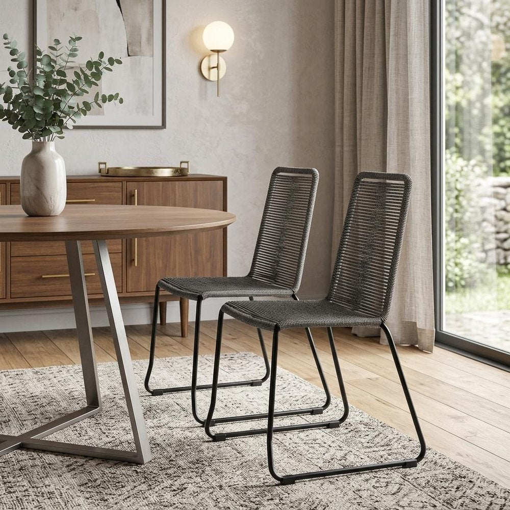Set of Two 23" Gray Metal Outdoor Dining Chair