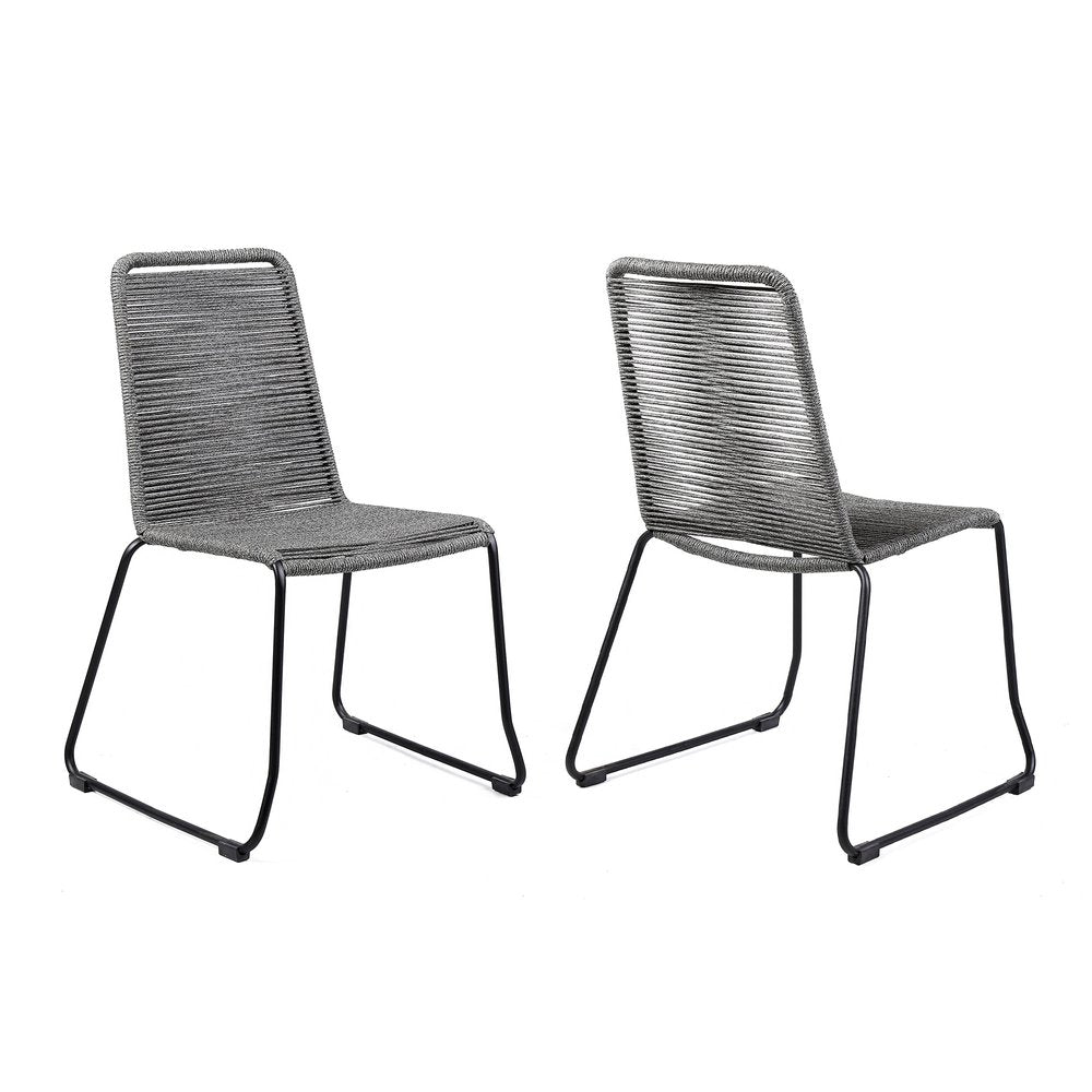 Set of Two 23" Gray Metal Outdoor Dining Chair on a white background