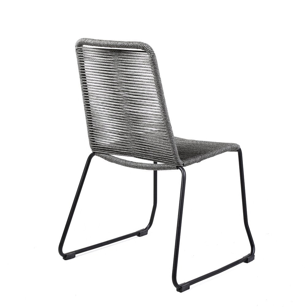 Set of Two 23" Gray Metal Outdoor Dining Chair on a white background