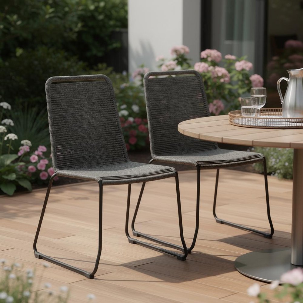 Set of Two 23" Gray Metal Outdoor Dining Chair in a home interior