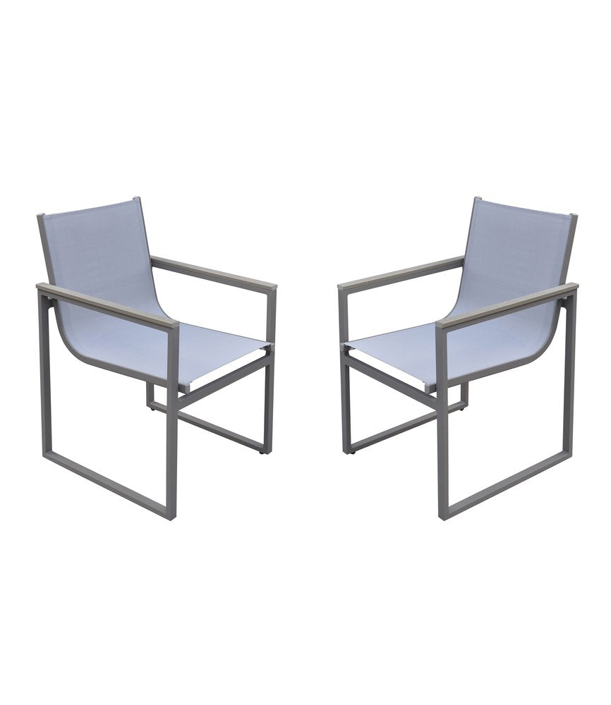 Set of Two 22" Light Gray Metal Outdoor Dining Chair on a white background