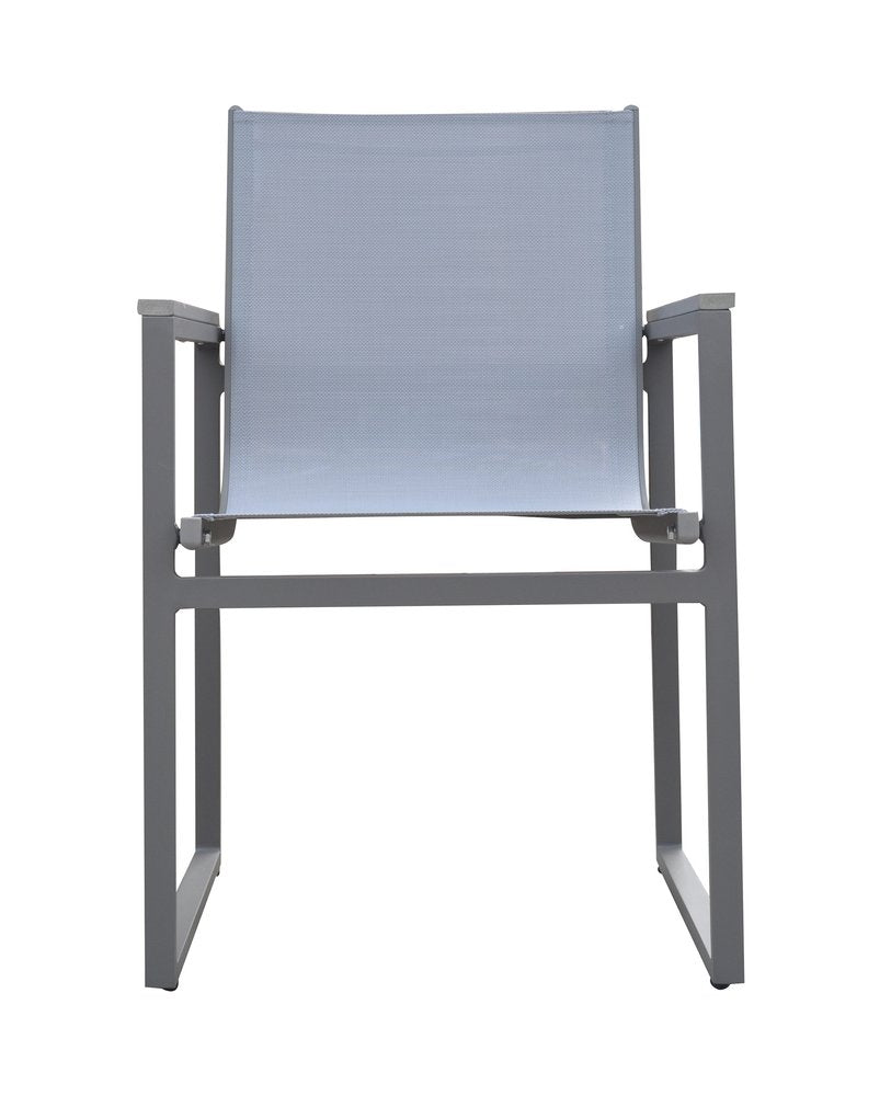 Set of Two 22" Light Gray Metal Outdoor Dining Chair on a white background