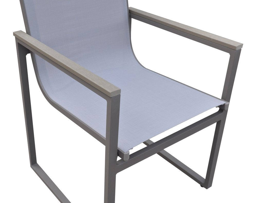 Set of Two 22" Light Gray Metal Outdoor Dining Chair on a white background