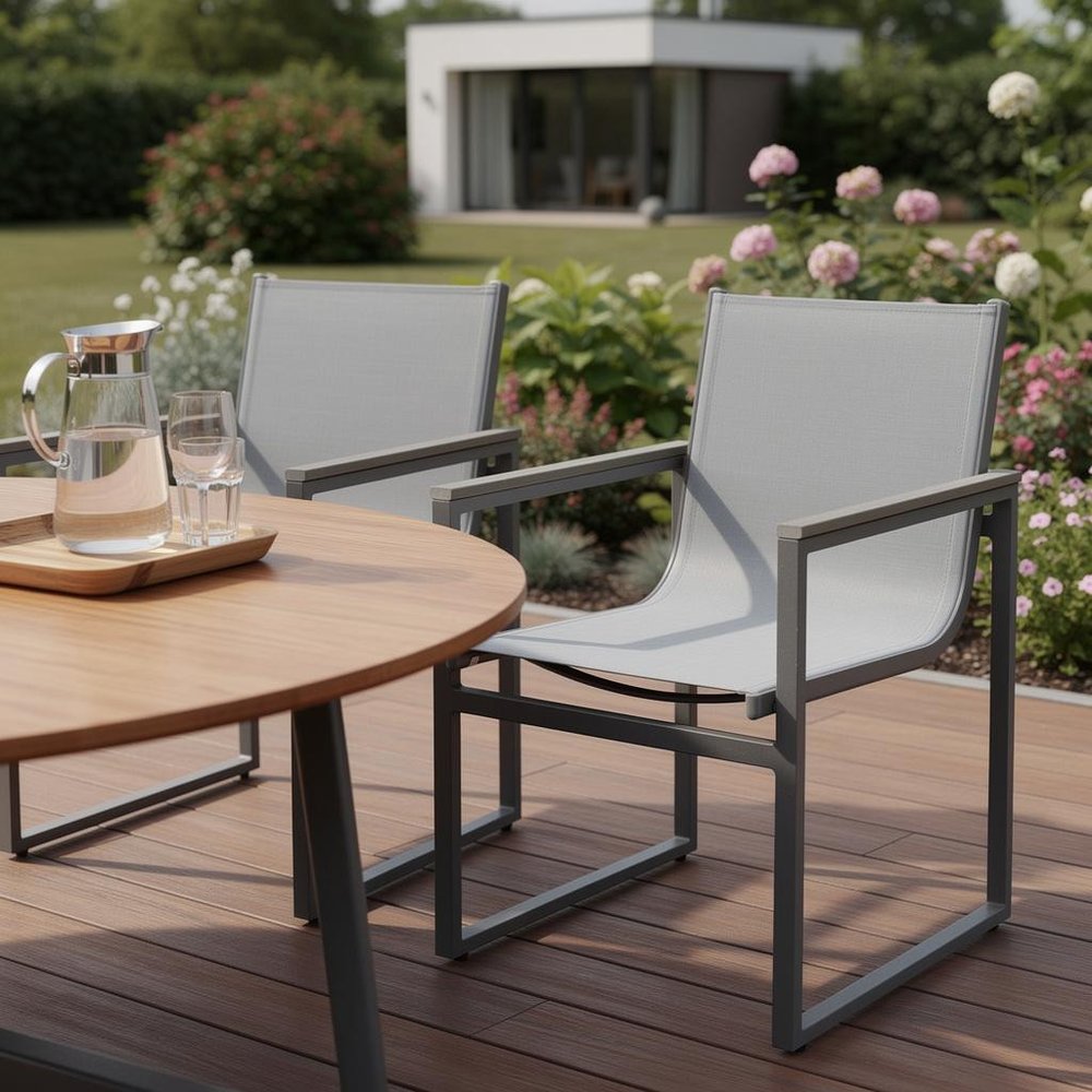 Set of Two 22" Light Gray Metal Outdoor Dining Chair