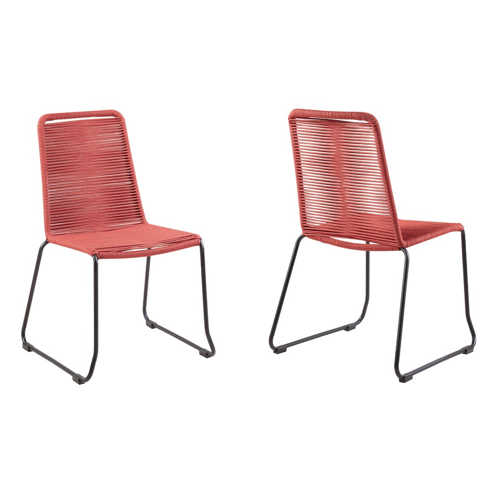 Set of Two 23" Red Metal Outdoor Dining Chair on a white background