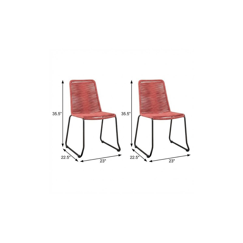 Set of Two 23" Red Metal Outdoor Dining Chair