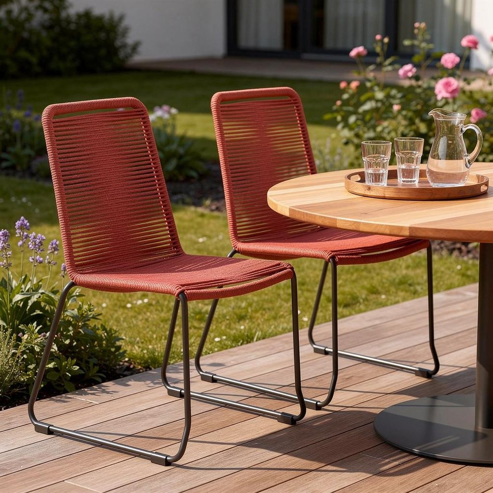 Set of Two 23" Red Metal Outdoor Dining Chair