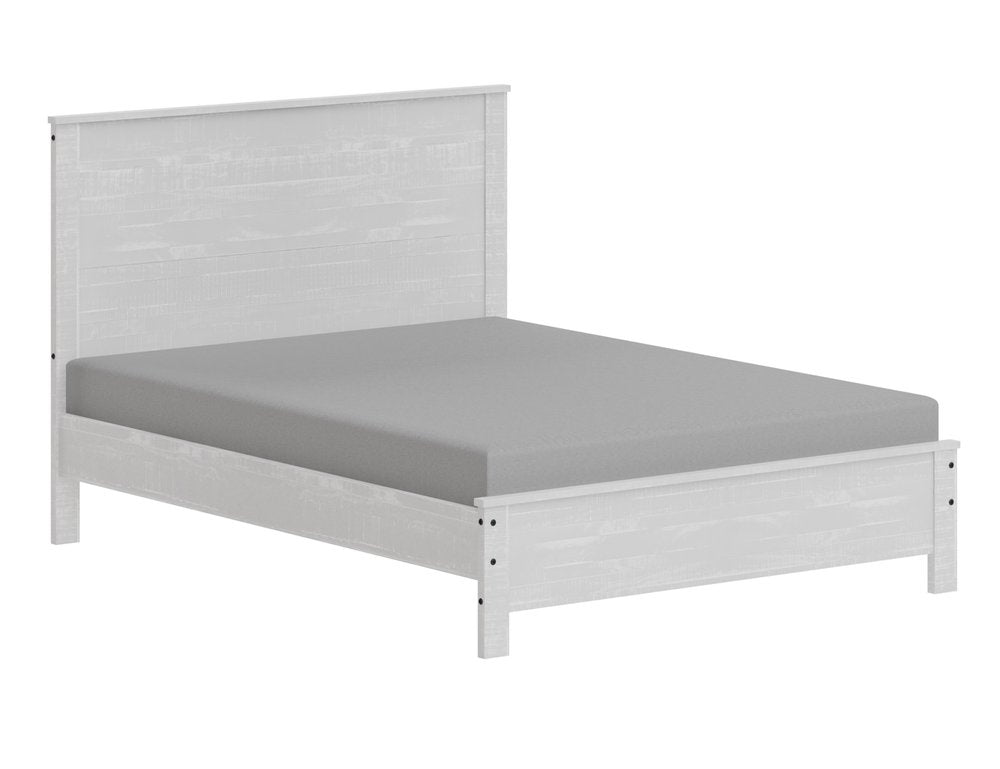 White Shiplap Texture Distressed Solid Wood Queen Bed Frame on a white background