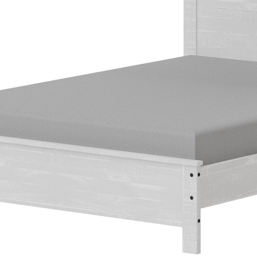 White Shiplap Texture Distressed Solid Wood Queen Bed Frame on a white background