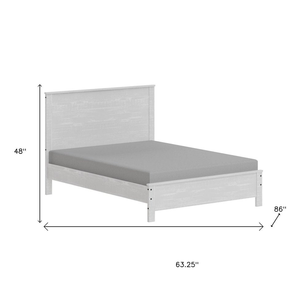 White Shiplap Texture Distressed Solid Wood Queen Bed Frame on a white background