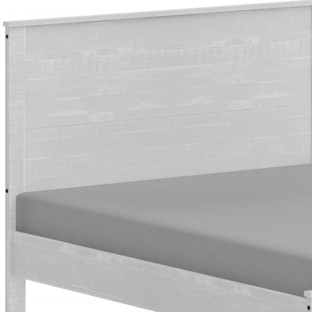White Shiplap Texture Distressed Solid Wood Queen Bed Frame