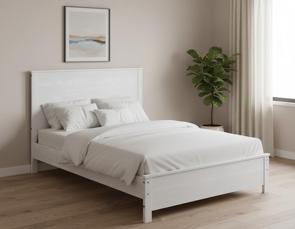 White Shiplap Texture Distressed Solid Wood Queen Bed Frame