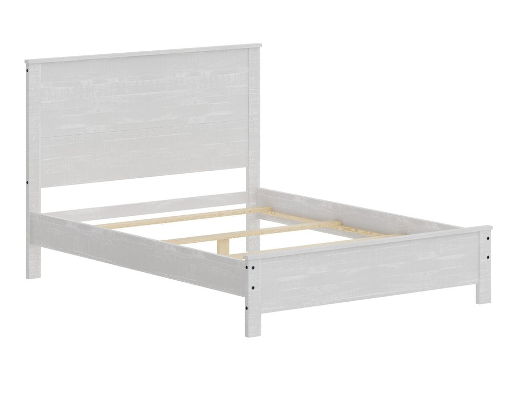 White Shiplap Texture Distressed Solid Wood Twin Bed Frame on a white background