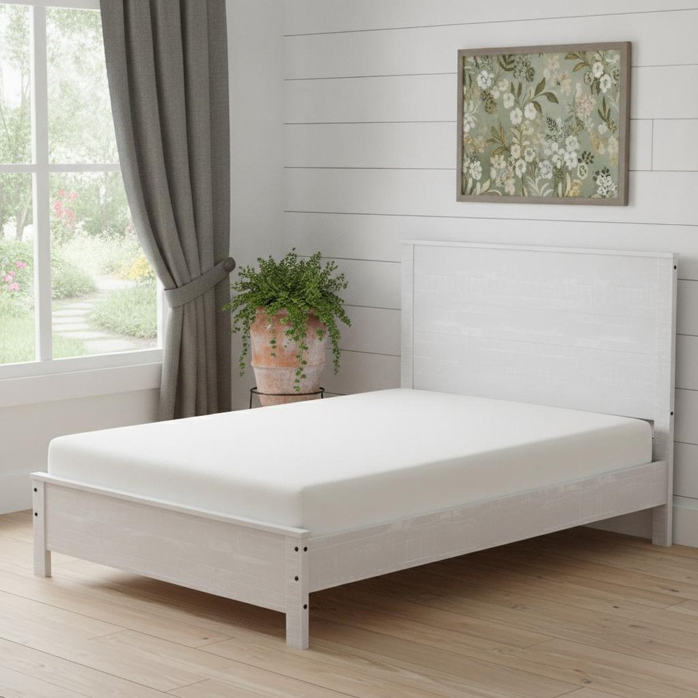 White Shiplap Texture Distressed Solid Wood Twin Bed Frame in a home interior
