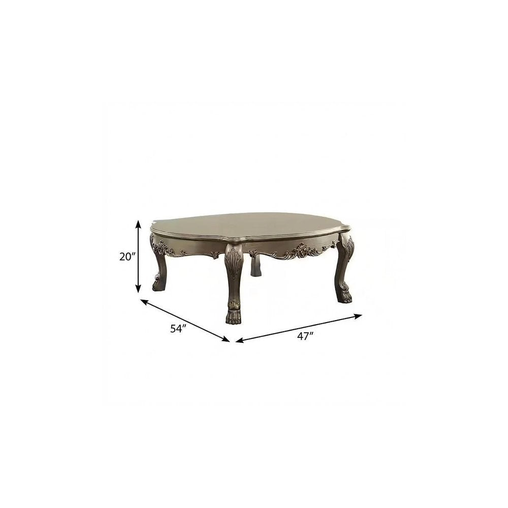 54" Gold and Bone Wood Coffee Table. Coffee table isolated on a plain white background, finished in gold wood.