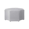 Silver octagonal faux leather ottoman with nailhead trim on a white background.