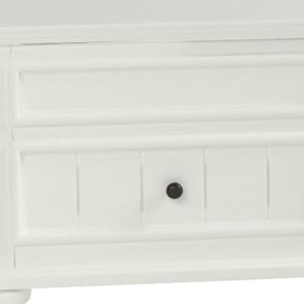 48" White Wood Lift Top Solid Coffee Table With Two Drawers close-up highlighting the white wood surface.