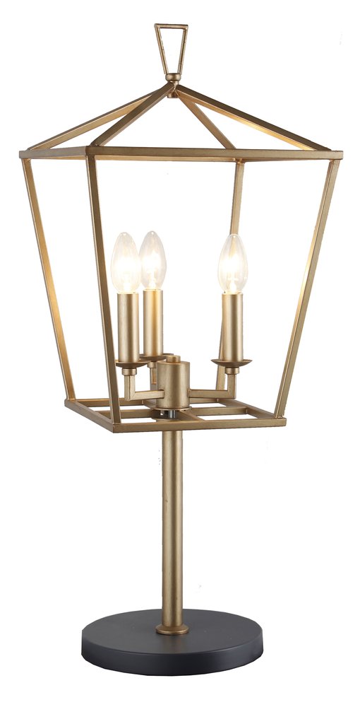 30" Black Iron Three Light Bedside Table Lamp. Table lamp isolated on a plain white background, showing a metal surface.